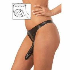 Latex-Slip Mit 3fach-Dildo, Schwarz