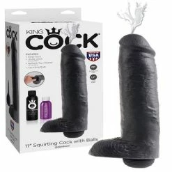 King Cock - 11 Inch Squirting Cock With Balls Black + Harness