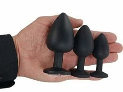 Deluxe Buttplug Silikon Schwarz Mit Weißem Kristall (3er Set)